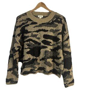 Rag Poets Sweater Small Tweed Brown Camo Bulky Knit Long Sleeve Grunge Outdoor